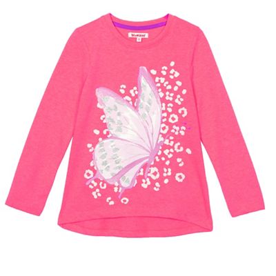 Girls' bright pink butterfly print t-shirt